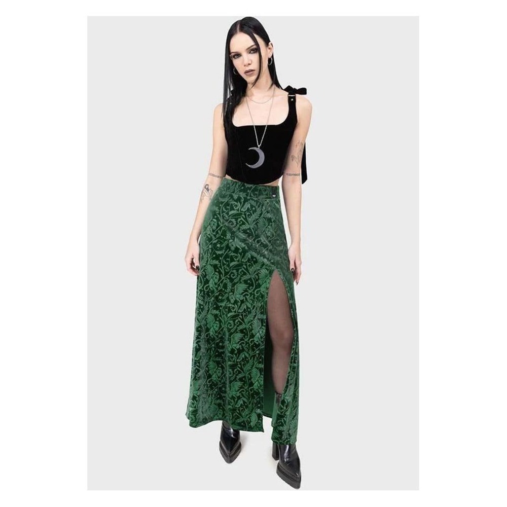 Killstar Emerald envy maxi skirt velvet whimsigoth green